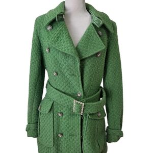 Marciano Green Mettalic Belted Textured Pea Coat